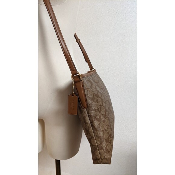 COACH #F58297 Signature File Crossbody Zip Top Handbag Khaki/Saddle WORN ONCE!!! - Picture 9 of 16